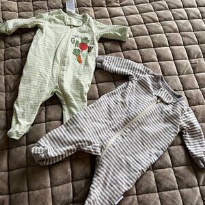 NWOT Gerber Baby Two Preemie Size Striped Footed Pajamas